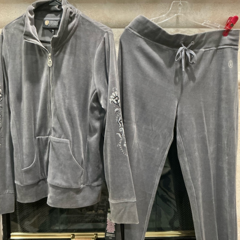 Christine Alexander Charcoal Velour Ensemble Set